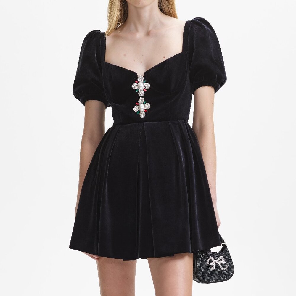 Self-Portrait Black Velvet Sweetheart Mini Dress
